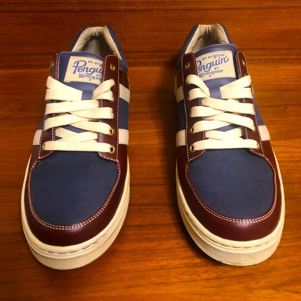 Nice Like New Penguin Shoes, Burgundy, Blue & Cream Size10